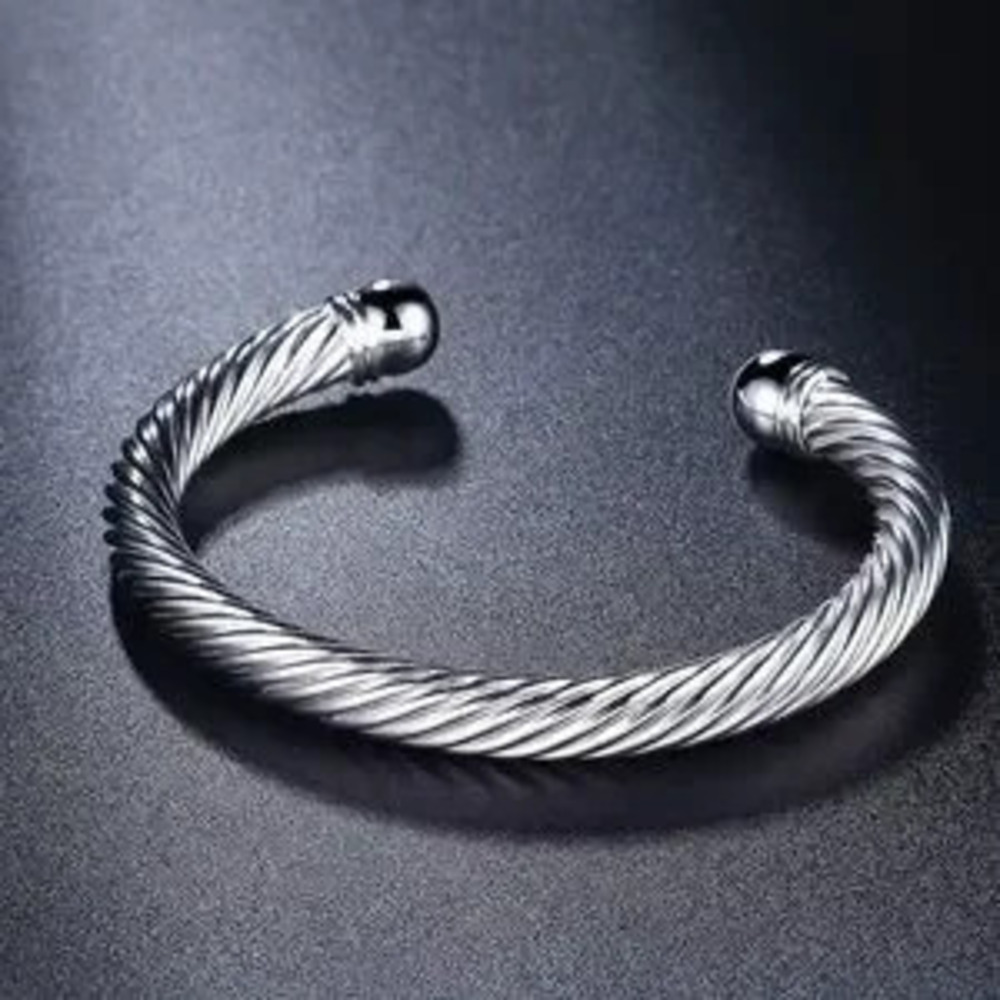 925 Sterling Silver Twisted Wire Bangle Cuff Bracelet